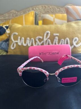 Betsey Johnson Pink Floral Semi-Rim Round Sunglasses
